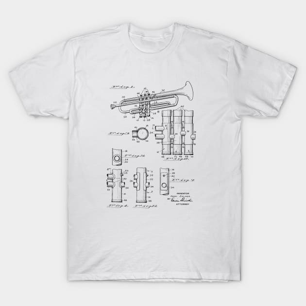 Horn musical instrument vintage patent drawing T-Shirt by skstring